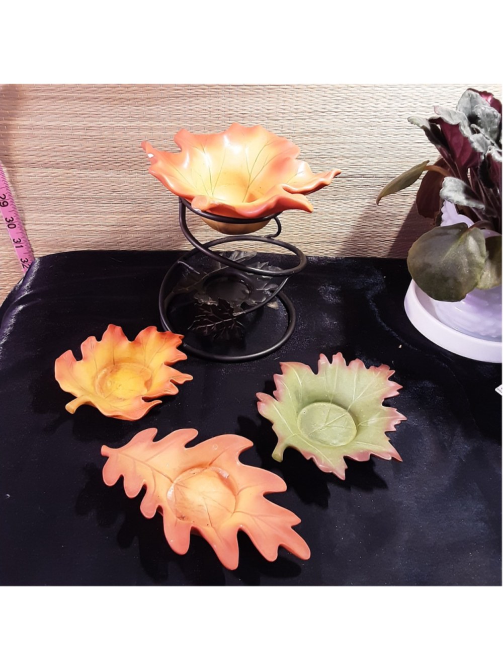 PartyLite Autumn Leaves Tealight Candle Holder Set w/ Metal Stand & 3 Leaf Cups - Picture 1 of 6